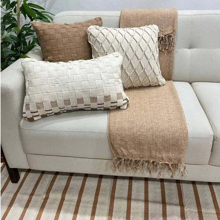 Capa de Almofadas em Macramê Caramelo - Kit em Algodão Artesanal Estilo Boho