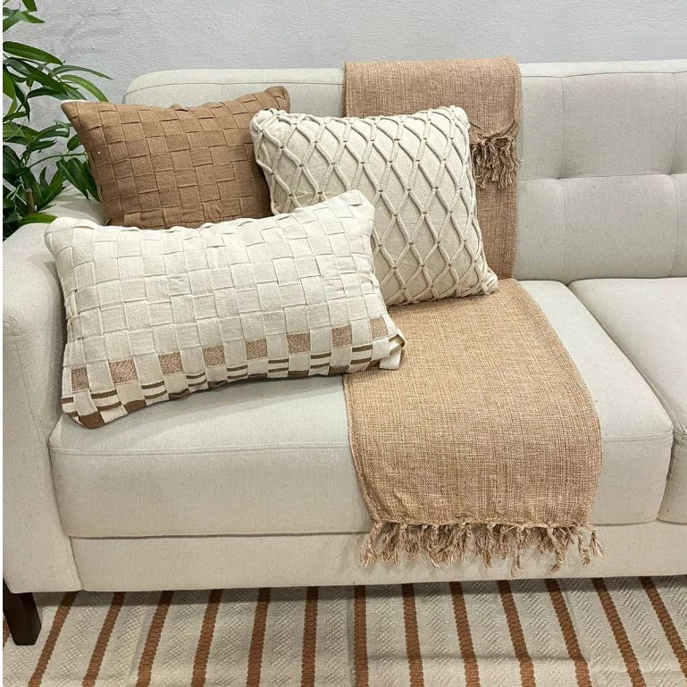 Capa de Almofadas em Macramê Caramelo - Kit em Algodão Artesanal Estilo Boho