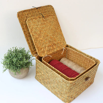 Cestas de Organização de Algas Marinhas com Tampa - Elegante Conjunto de 4