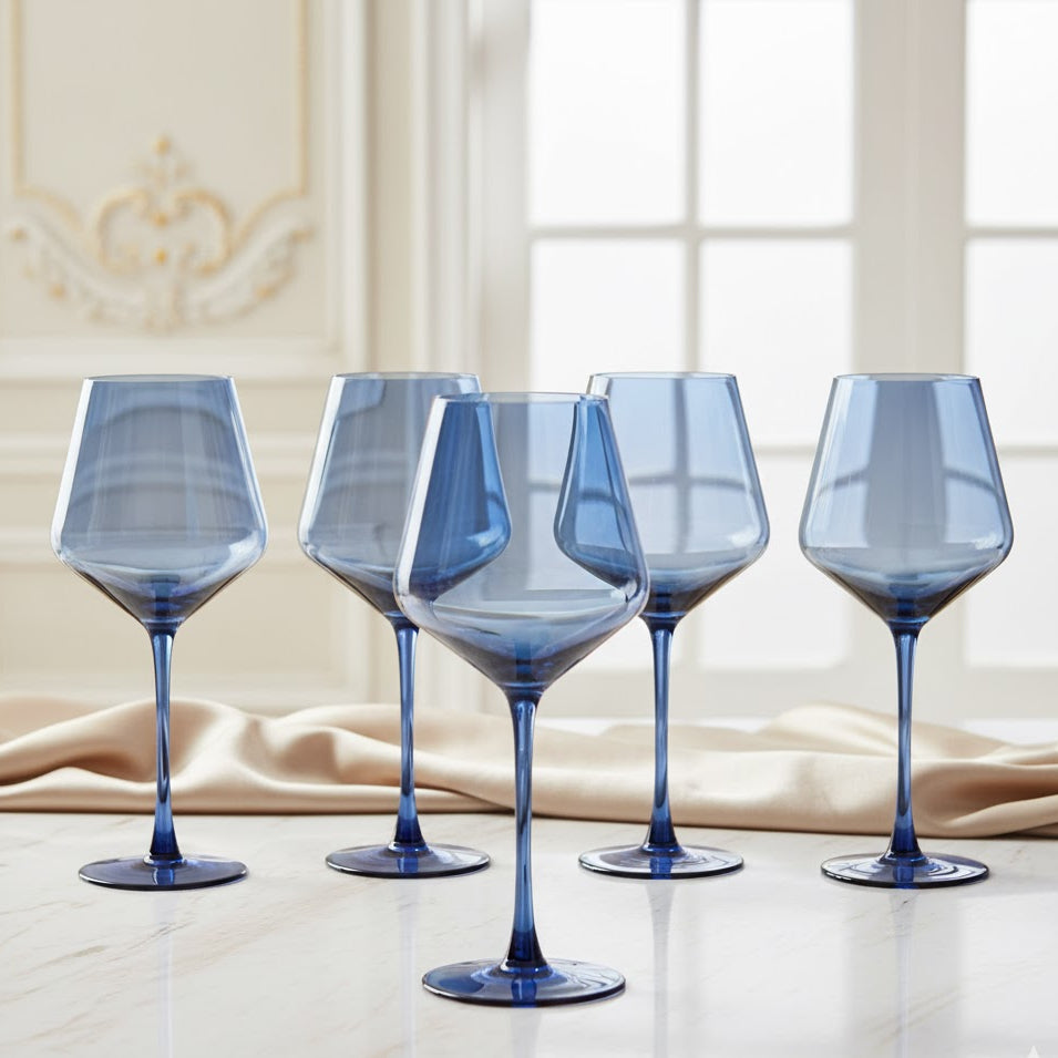 Conjunto com 6 Taças de Cristal Azul 595ml – Design Moderno e Luxo Premium