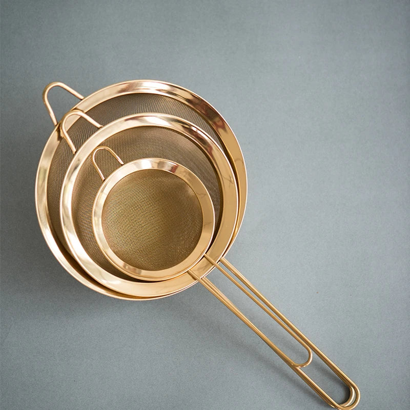 Cobre Cozinha Filtros, Aço Inoxidável, Malha Fina, Conjunto de 3 Peças