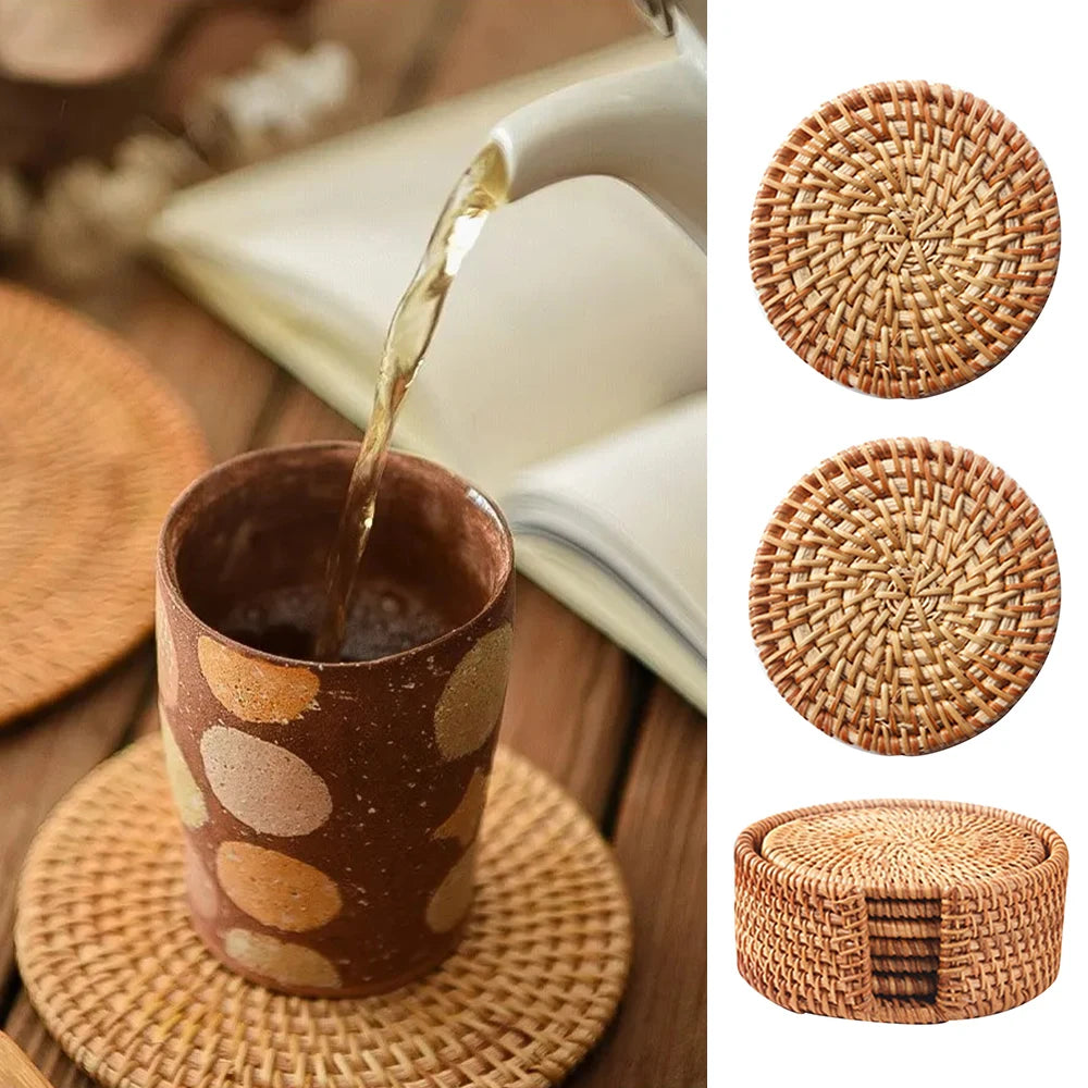 Conjunto de Porta-Copos de Rattan Elegante - 6 Peças