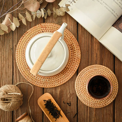 Conjunto de Porta-Copos de Rattan Elegante - 6 Peças