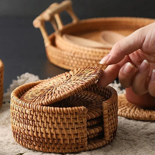 Conjunto de Porta-Copos de Rattan Elegante - 6 Peças