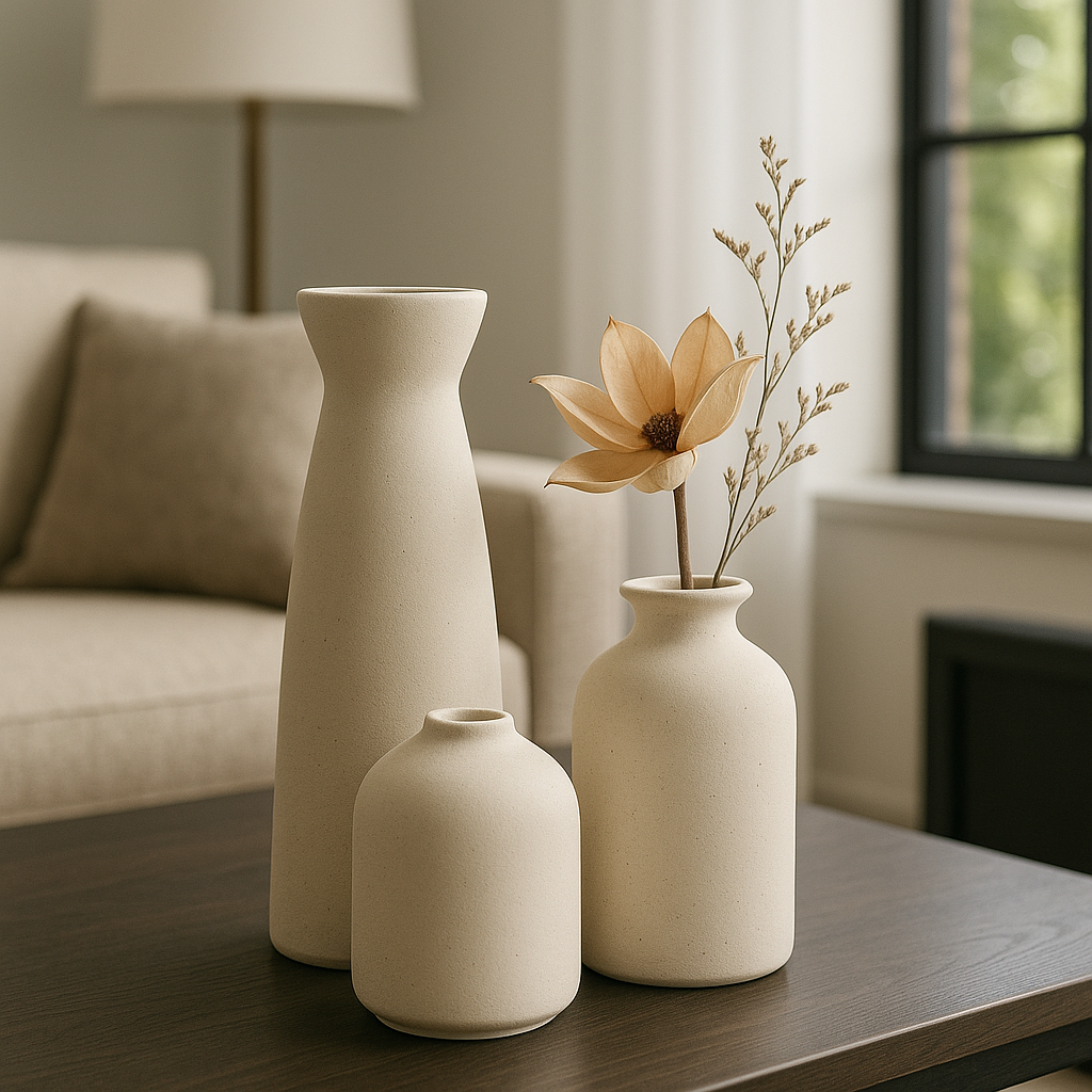 Conjunto de Vasos Cerâmicos Elegantes para Decoração - 3 Peças