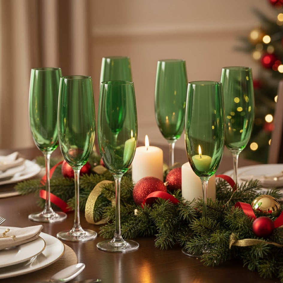 Conjunto com 6 Taças de Cristal Verde 220ml – Luxo, Brilho e Sofisticação