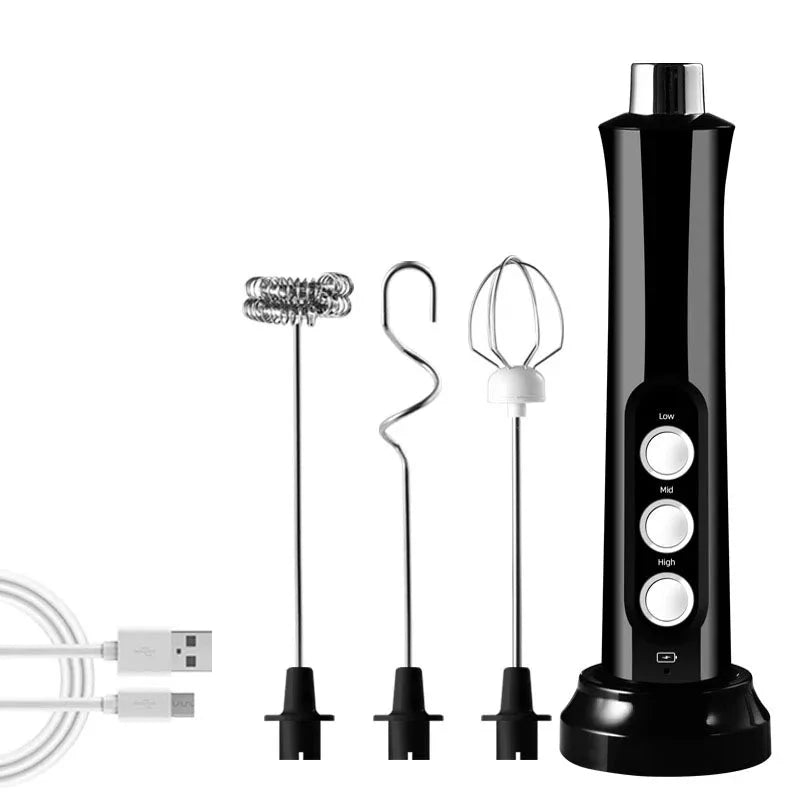 Portátil recarregável elétrica leite Frother, espuma Maker, Mixer, café bebida, espuma Wand, Handheld Foamer, alta velocidade do ovo, USB3 em 1
