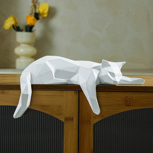 Estátua de Gato Branco / Preto Geométrica - Macasishop