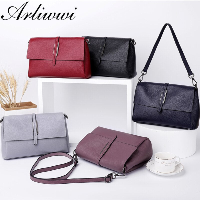 Arliwwi Designer Real Cow Leather Lady's Flap Messenger Bags Soft Genuine Cowhide Functional Shoulder Handbags New