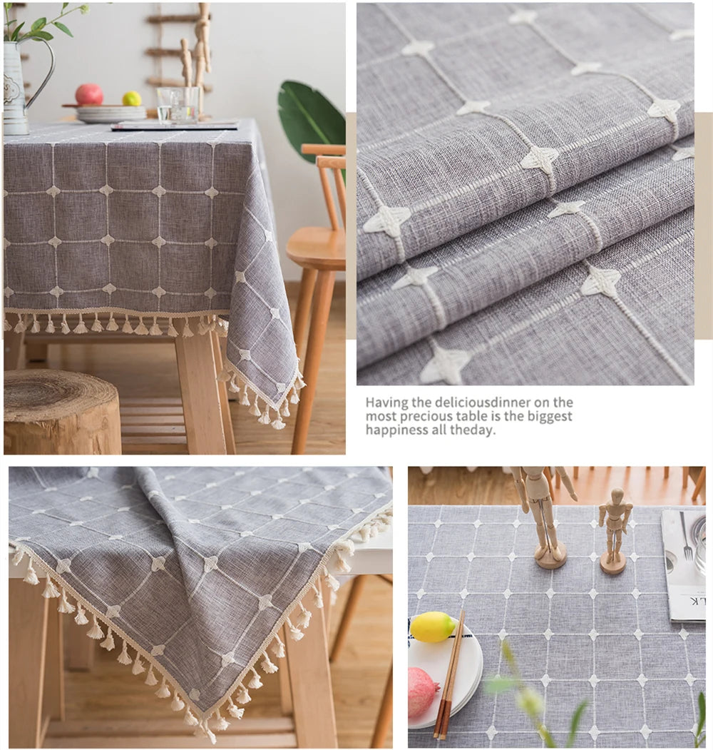 Toalha de Mesa em Algodão e Linho com Bordado Elegante