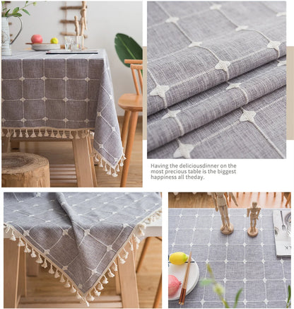 Toalha de Mesa em Algodão e Linho com Bordado Elegante