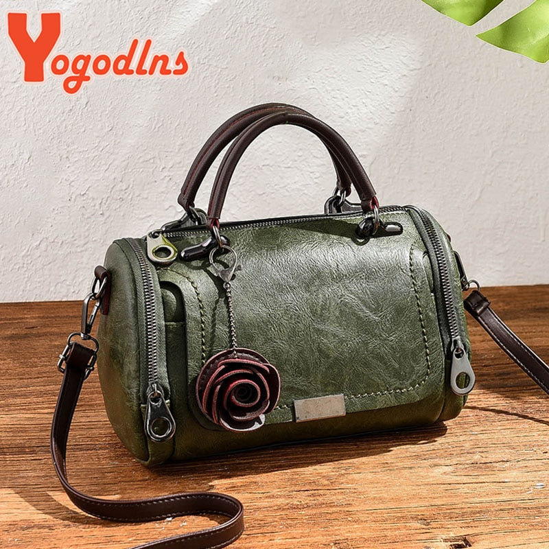 Yogodlns 2022 New flowers Pendant Handbag Women's fashion Boston bags single shoulder bag ladies crossbody bag PU messenger bag