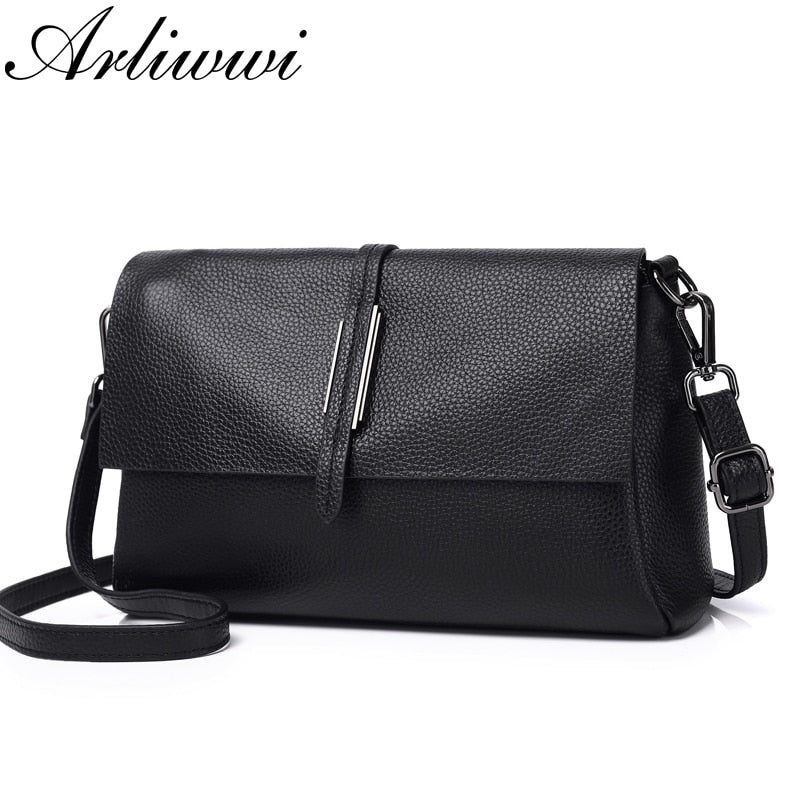 Arliwwi Designer Real Cow Leather Lady's Flap Messenger Bags Soft Genuine Cowhide Functional Shoulder Handbags New