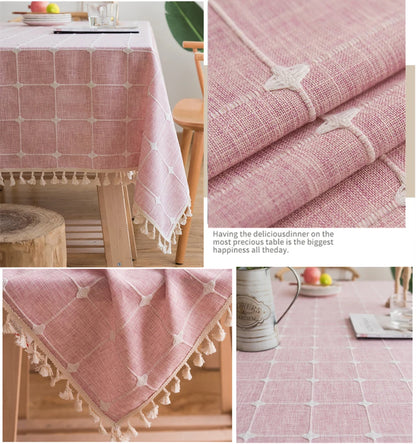 Toalha de Mesa em Algodão e Linho com Bordado Elegante