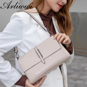 Arliwwi Designer Real Cow Leather Lady's Flap Messenger Bags Soft Genuine Cowhide Functional Shoulder Handbags New