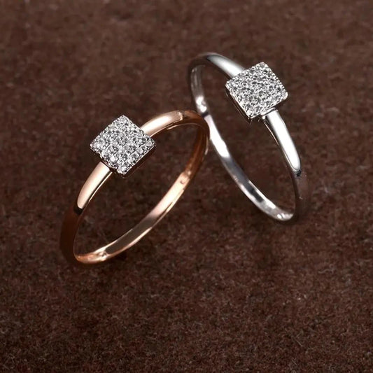 Produto Vistoso puro 14k 585 rosa ouro branco cintilante diamante delicado anel quadrado para o aniversário feminino noivado na moda jóias finas - 1