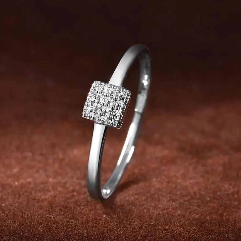 Produto Vistoso puro 14k 585 rosa ouro branco cintilante diamante delicado anel quadrado para o aniversário feminino noivado na moda jóias finas - 1