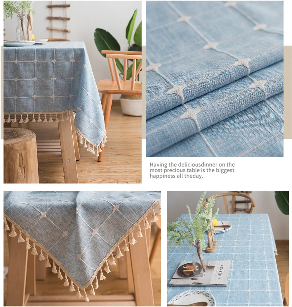 Toalha de Mesa em Algodão e Linho com Bordado Elegante