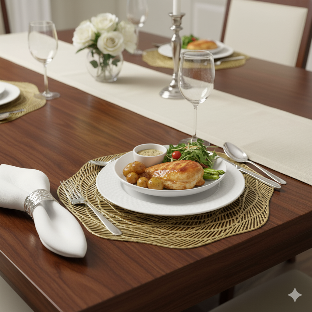 Jogo Americano Redondo Dourado Kit com 6 - Elegância Dourada