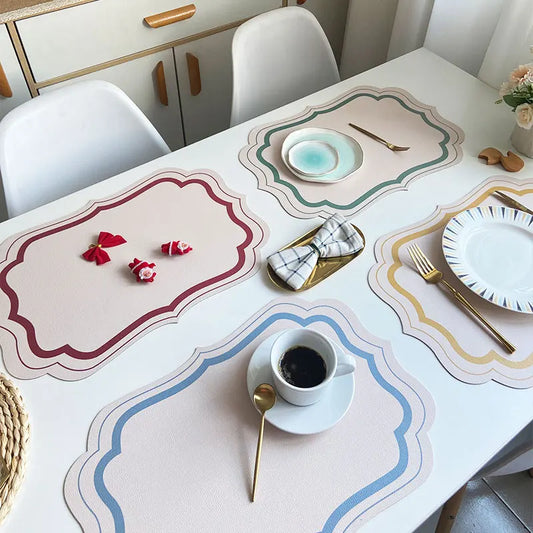 Jogo Americano de Couro Luxo leve retro, decoração de cozinha de luxo, comida ocidental romântica, isolamento térmico