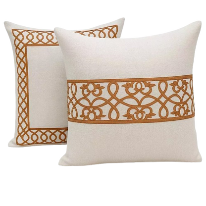 Kit 2 Capas de Almofada em Linho e Veludo Terracota com Faixa