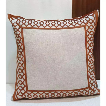 Kit 2 Capas de Almofada em Linho e Veludo Terracota com Faixa