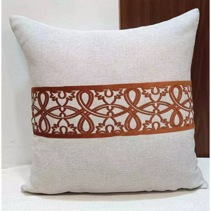 Kit 2 Capas de Almofada em Linho e Veludo Terracota com Faixa