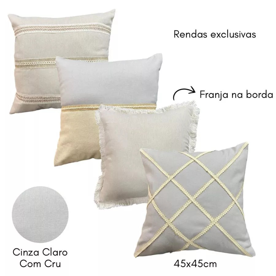 Kit 4 Capas de Almofada Boho em Linho e Algodão