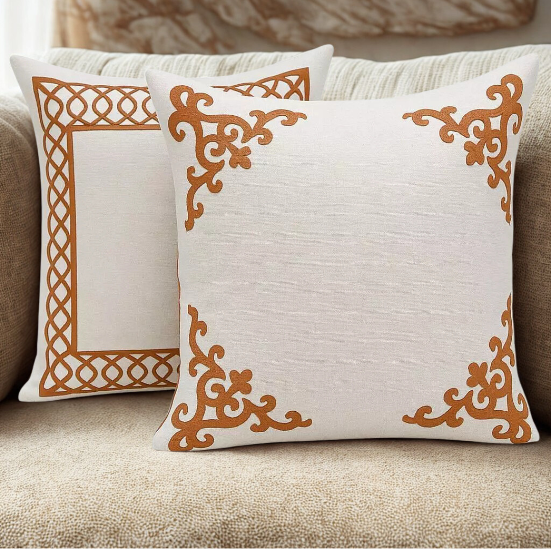 Kit 2 Capas de Almofada em Linho e Veludo Terracota