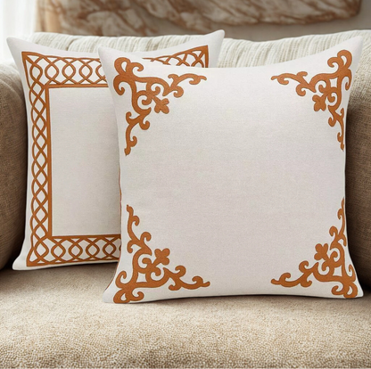 Kit 2 Capas de Almofada em Linho e Veludo Terracota