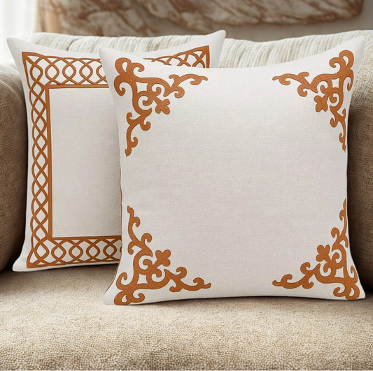Kit 2 Capas de Almofada em Linho e Veludo Terracota