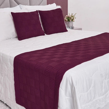 Kit Manta / Peseira Tricot Quadriculado + 2 Capas de Almofadas – Sofisticação e Conforto