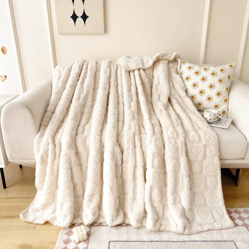 Cobertor fofo branco cobertores e lençóis na capa de cama casal flanela estética cobertor macio sofá nórdico inverno xale