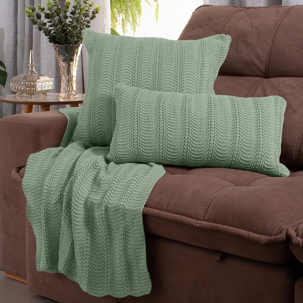 Kit Manta / Peseira Tricot Luxo 100% Algodão + 2 Capas de Almofadas - Luxo e Elegância