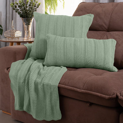 Kit Manta / Peseira Tricot Luxo 100% Algodão + 2 Capas de Almofadas - Luxo e Elegância
