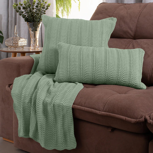 Kit Manta / Peseira Tricot Luxo 100% Algodão + 2 Capas de Almofadas - Luxo e Elegância