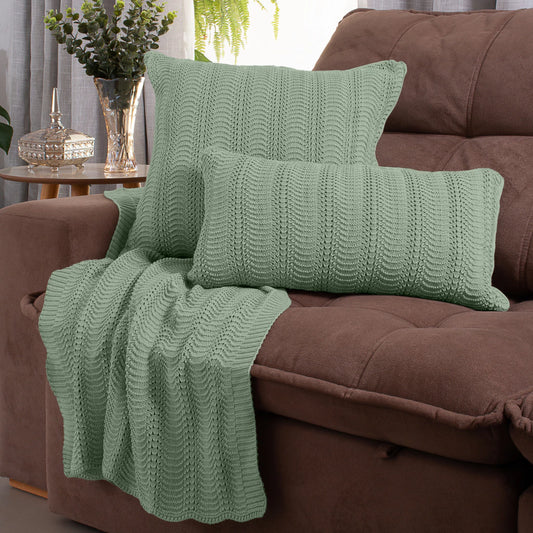 Kit Manta / Peseira Tricot Luxo 100% Algodão + 2 Capas de Almofadas - Luxo e Elegância