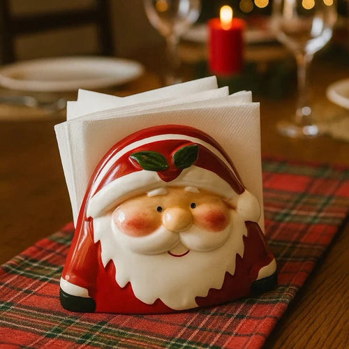 Porta-Guardanapo Natalino Papai Noel em Cerâmica 11cm