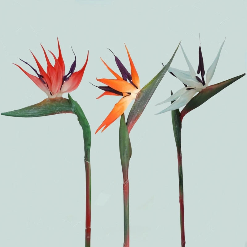 Artificial Bird of Paradise Flores, Strelitzia Borracha, Long Stem, adequado para DIY, Home Party, Decoração Tema, 24,5 polegadas, 3PCs