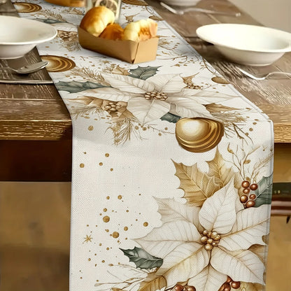 Caminho de Mesa Natalino com Folhas douradas para Decoração Elegante