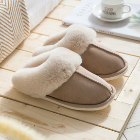 2022 Winter Warm Home Fur Slippers Women Luxury Faux Suede Plush Couple Cotton Shoes Indoor Bedroom Flat Heels Fluffy Slippers