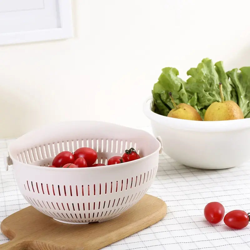 Bandeja de frutas de cozinha removível dupla camada bacia de frutas e vegetais cesta de drenagem criativa casa rotativa cesta de lavagem
