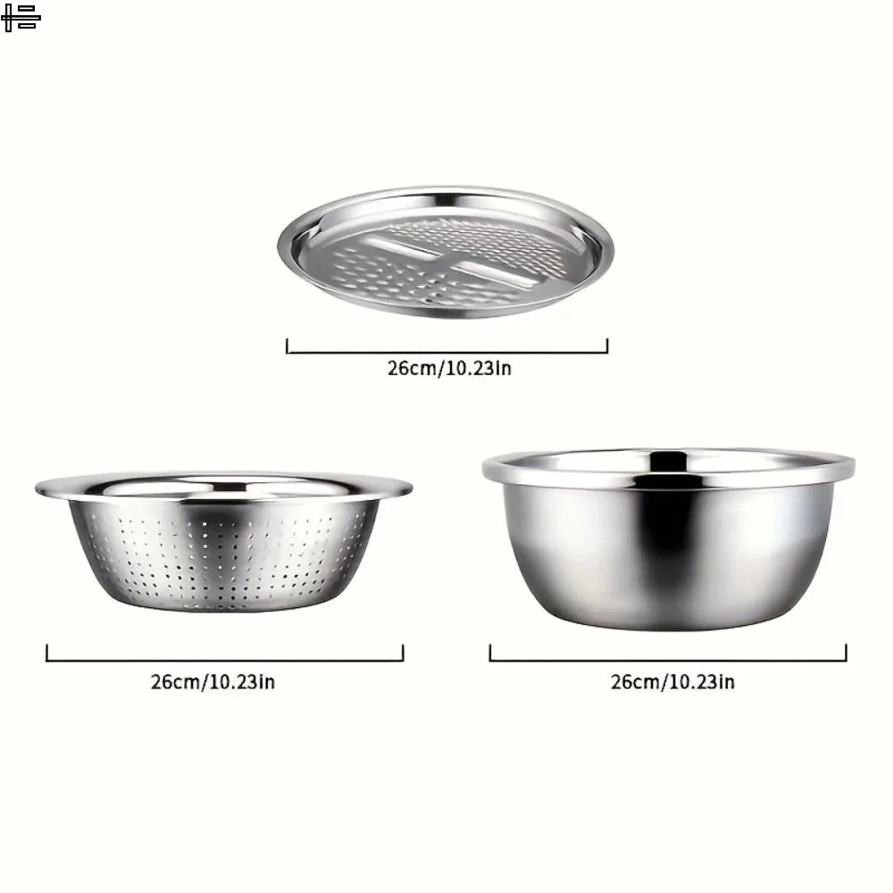 Ralador, Fatiador e Tigela Multifuncional de Aço Inoxidável para Cozinha Elegante