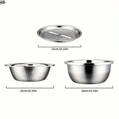 Ralador, Fatiador e Tigela Multifuncional de Aço Inoxidável para Cozinha Elegante