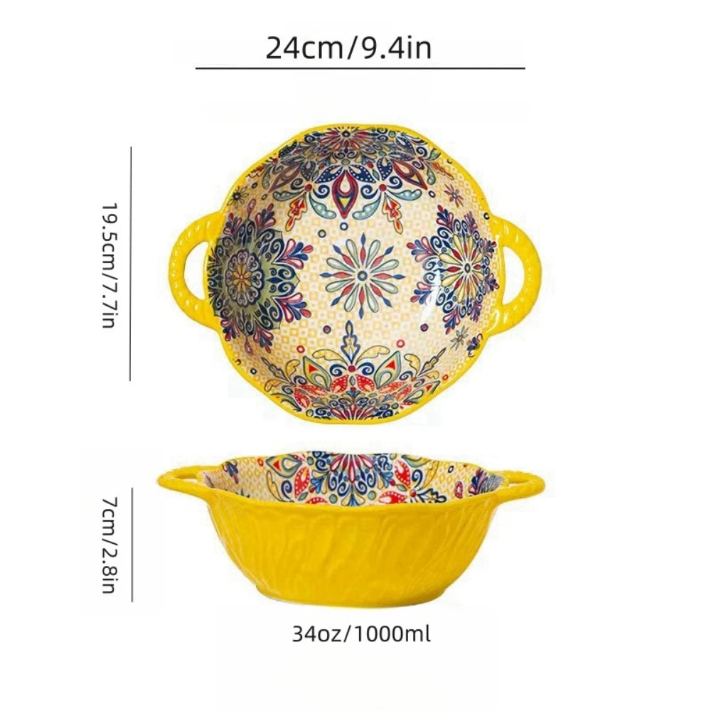 Tigela Boêmia de Cerâmica com 2 Alças - Elegância e Praticidade