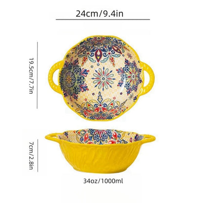 Tigela Boêmia de Cerâmica com 2 Alças - Elegância e Praticidade