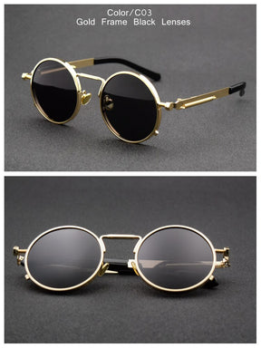 TUZENGYONG Classic Gothic Steampunk Polarized Sunglasses Men Women Brand Designer Vintage Round Metal Frame Sun Glasses UV400