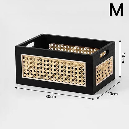 Caixa de Armazenamento de Madeira e em Rattan com Design Elegante e Sofisticado