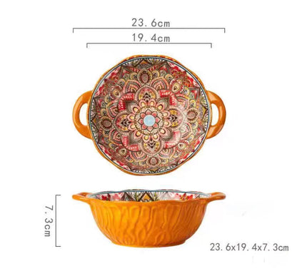 Tigela Boêmia de Cerâmica com 2 Alças - Elegância e Praticidade