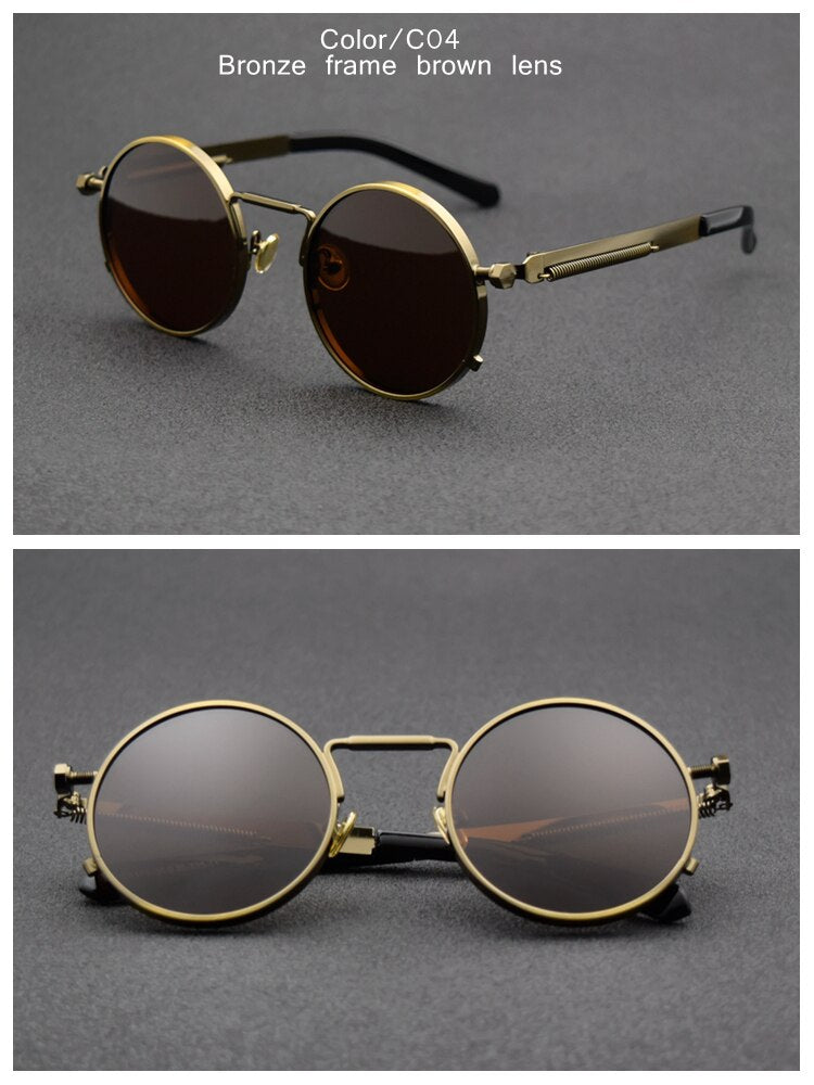 TUZENGYONG Classic Gothic Steampunk Polarized Sunglasses Men Women Brand Designer Vintage Round Metal Frame Sun Glasses UV400